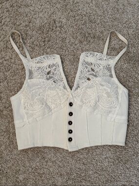 Free People Ivory Lace-Front Cropped Camisole